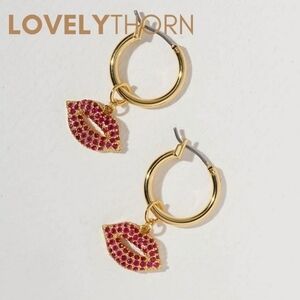 VANESSA MOONEY // ltd ed pink kiss crystal charm hoop dangle 24k gold earrings